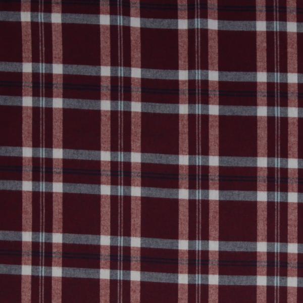 Baumwoll-Flanell Maverick, Karo, hellgrau/bordeaux